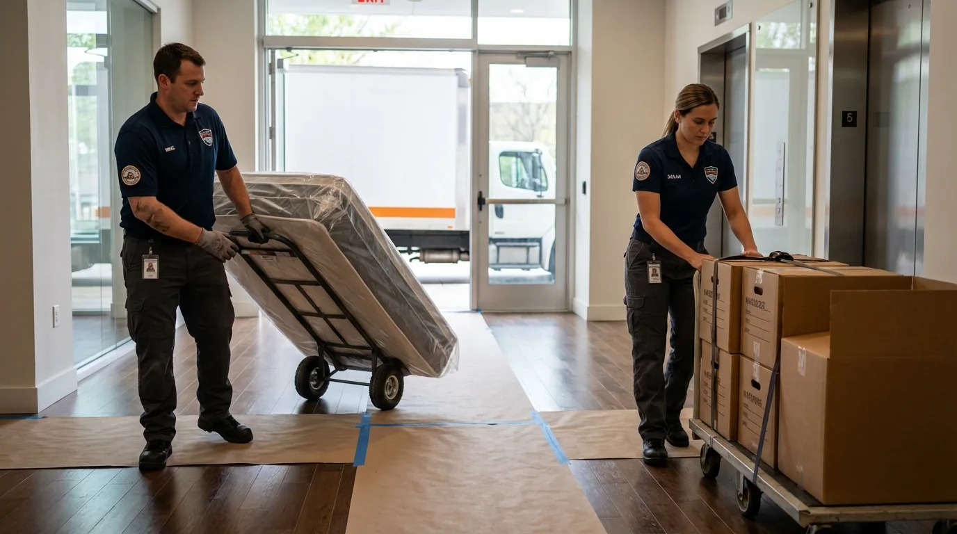 Professional apartment movers loading elevator in Tilton, NH